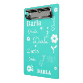 Turquoise met White Flowers, Gepersonaliseerd Mini Klembord (Angled2)