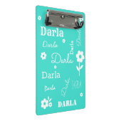 Turquoise met White Flowers, Gepersonaliseerd Mini Klembord (Schuin)