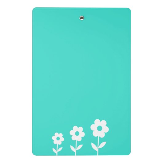 Turquoise met White Flowers, Gepersonaliseerd Mini Klembord (Achterkant)