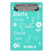 Turquoise met White Flowers, Gepersonaliseerd Mini Klembord (Voorkant)