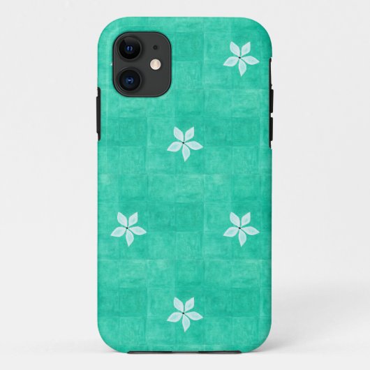 Turquoise met witte bloem Case-Mate iPhone case (Achterkant)