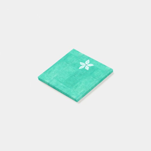 Turquoise met witte bloem post-it® notes (Schuin)