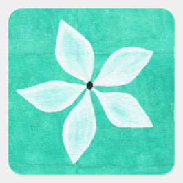 Turquoise met witte bloem vierkante sticker