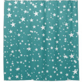 Turquoise met witte sterren douchegordijn (Voorkant)