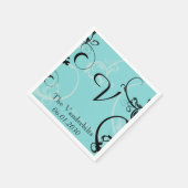Turquoise met zwarte bloeiende monogram bruiloft servetten (Hoek)