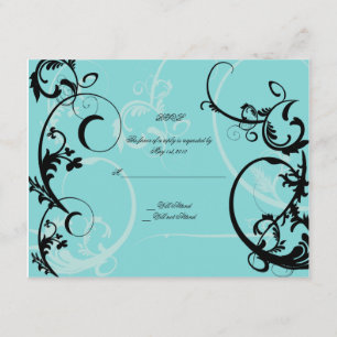 Turquoise met zwarte swirl bloeien verfraaiing RSVP kaartje