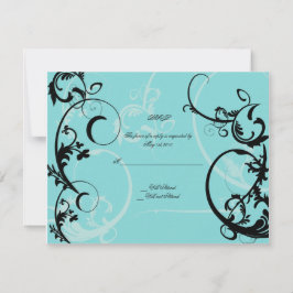 Turquoise met zwarte swirl bloeien verfraaiing RSVP kaartje