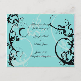 Turquoise met zwarte swirl bloeien verfraaiing save the date