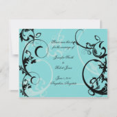 Turquoise met zwarte swirl bloeien verfraaiing save the date (Voorkant)