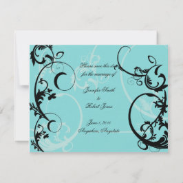Turquoise met zwarte swirl bloeien verfraaiing save the date
