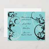 Turquoise met zwarte swirl bloeien verfraaiing save the date (Voorkant / Achterkant)