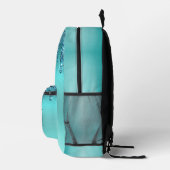 Turquoise Metaalglitter Druppel Monogram Bedrukte Rugzak (Rechts)