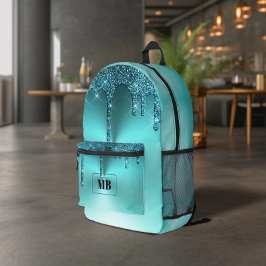 Turquoise Metaalglitter Druppel Monogram Bedrukte Rugzak