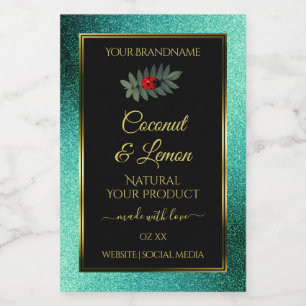 Turquoise Metaalglitter Zwart Productlabels Lieveh Voedselcontainer Etiket