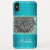 Turquoise Metallic Cat, Rhinestones Gepersonalisee Case-Mate iPhone Case (Achterkant)