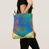 Turquoise & Metallic Gouden Monogram Bruidsmeisje Tote Bag (Dichtbij)