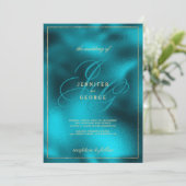 Turquoise metallic monogram initialen bruiloft kaart (Staand voorkant)