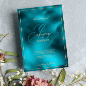 Turquoise metallic monogram initialen bruiloft kaart