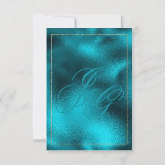 Turquoise metallic monogram initialen Save The Dat Save The Date (Achterkant)