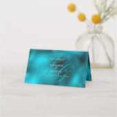 Turquoise metallic monogram initials wedding plaatskaartje (Achterkant)