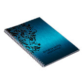 Turquoise Metallic Texture & Black Floral Lace Notitieboek (Rechterzijde)
