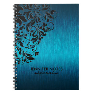 Turquoise Metallic Texture & Black Floral Lace Notitieboek