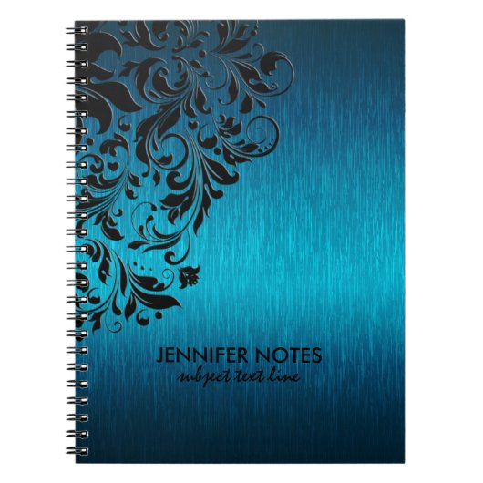 Turquoise Metallic Texture & Black Floral Lace Notitieboek (Voorkant)