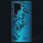 Turquoise Metallic Texture & Floral Lace Samsung Galaxy Hoesje<br><div class="desc">Turquoise blue floral lace design boven een afbeelding met een paarse metalen ondergrond.</div>