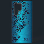 Turquoise Metallic Texture & Floral Lace Samsung Galaxy Hoesje<br><div class="desc">Turquoise blue floral lace design boven een afbeelding met een paarse metalen ondergrond.</div>