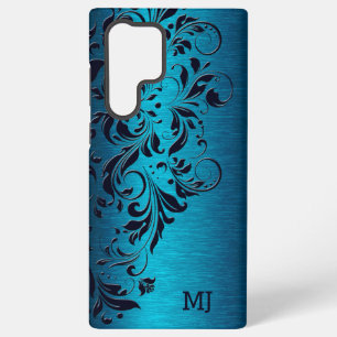 Turquoise Metallic Texture & Floral Lace Samsung Galaxy Hoesje