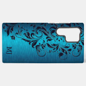 Turquoise Metallic Texture & Floral Lace Samsung Galaxy Hoesje (Achterkant horizontaal)