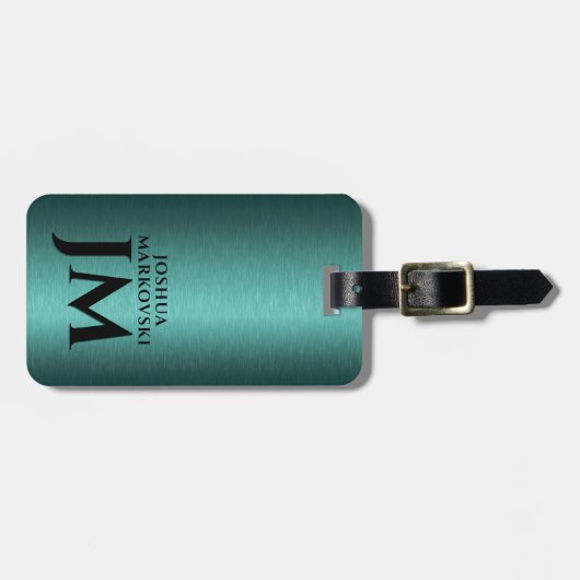 Turquoise Metallic Textuur Custom Black Typography Bagagelabel (Voorkant horizontaal)