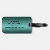 Turquoise Metallic Textuur Custom Black Typography Bagagelabel (Achterkant horizontaal)