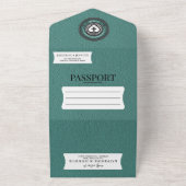 Turquoise Mexico Passport Wedding All In One Uitnodiging (Buitenkant)
