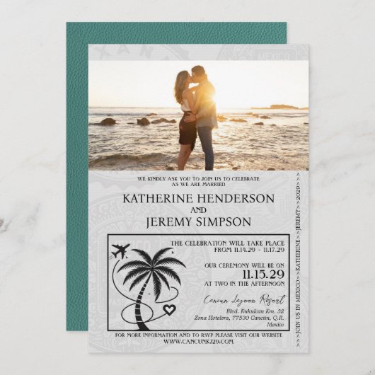 Turquoise Mexico Passport Wedding Kaart (Voorkant / Achterkant)