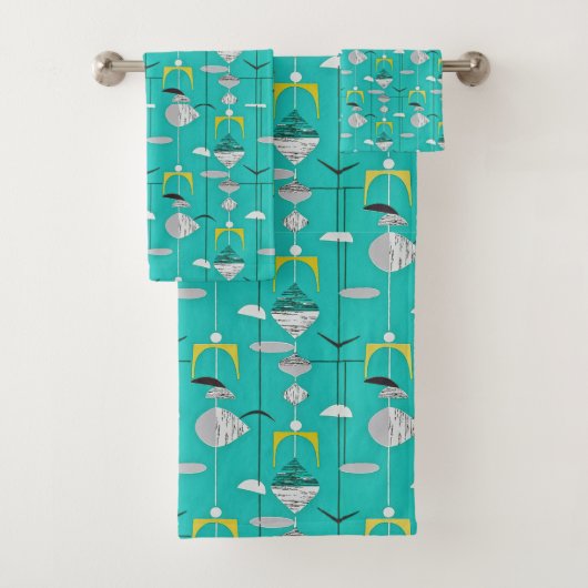 Turquoise Mid Century Modern Boomerang Abstract Bad Handdoek (Insitu)