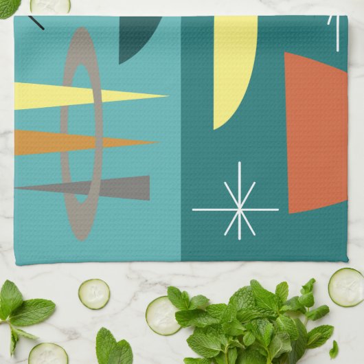 Turquoise Mid Century Modern Theedoek (Gevouwen)