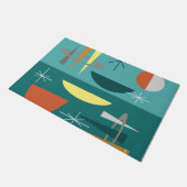 Turquoise Mid Century Modern Vloermat Deurmat (Schuin)