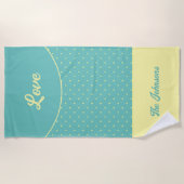 Turquoise Mid Century Yellow Retro Stippen Zomer Strandlaken (Voorkant)