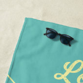 Turquoise Mid Century Yellow Retro Stippen Zomer Strandlaken (In situ)