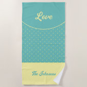 Turquoise Mid Century Yellow Retro Stippen Zomer Strandlaken (Voorkant)