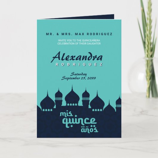 Turquoise Midnight Blue Arabian Nights Quinceañera (Voorkant)