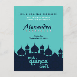 Turquoise Midnight Blue Arabian Nights Quinceañera Briefkaart