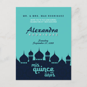 Turquoise Midnight Blue Arabian Nights Quinceañera Briefkaart
