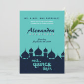 Turquoise Midnight Blue Arabian Nights Quinceañera Kaart (Staand voorkant)