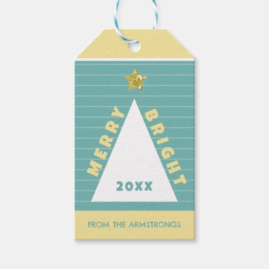 Turquoise Minimalist Christmas Tree Name Cadeaulabel (Voorkant)