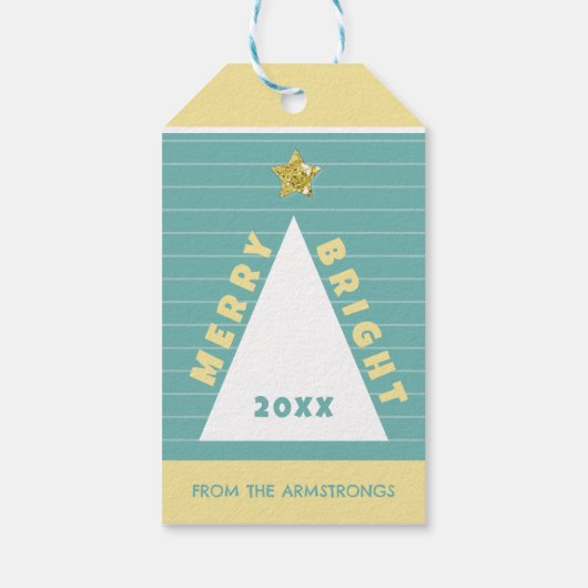 Turquoise Minimalist Christmas Tree Name Cadeaulabel (Achterkant)