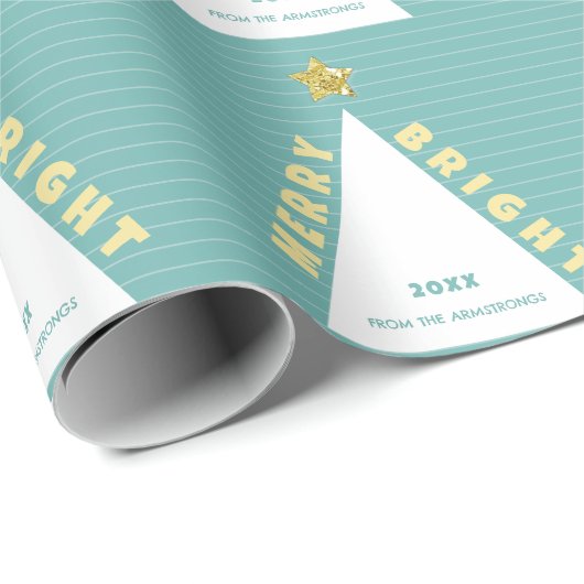 Turquoise Minimalist Christmas Tree Pattern Cadeaupapier (Rol Hoek)