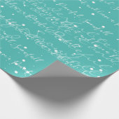 Turquoise Minimalist Custom Script Text Snowfall Cadeaupapier (Hoek)