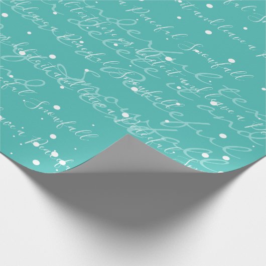 Turquoise Minimalist Custom Script Text Snowfall Cadeaupapier (Hoek)